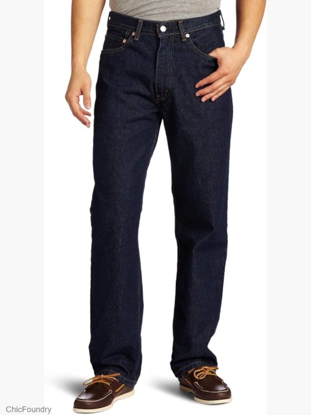 Relaxed Fit Straight Leg Jeans with Classic 5 Pocket Styling Zip Fly Cotton Mid